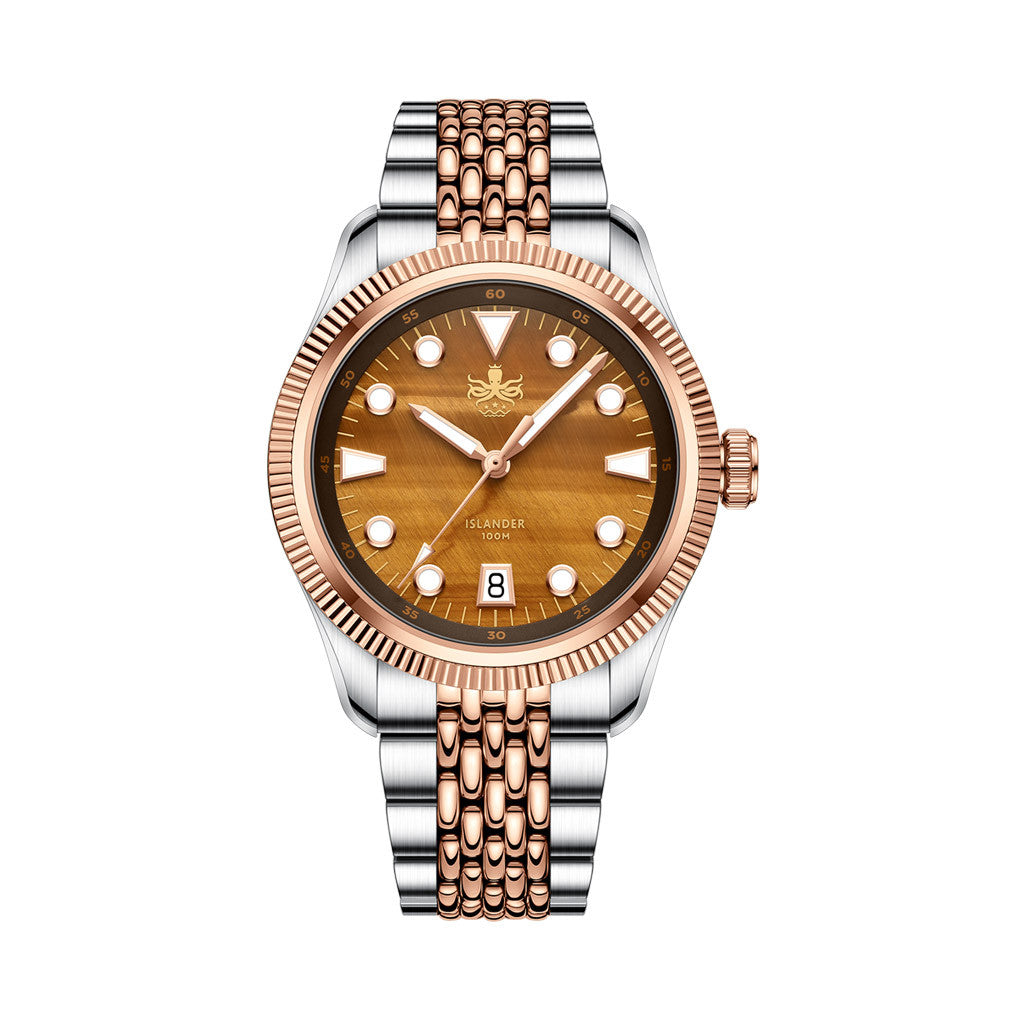 PHOIBOS x ISLANDER Delphinus Tiger's Eye Stone Dial Watch #PY066