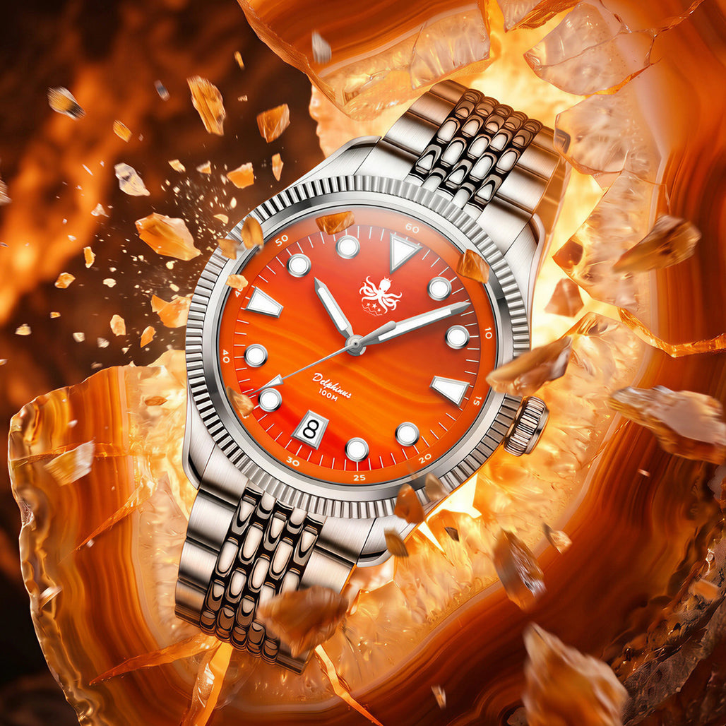 ブランデー ph Phoibos Delphinus Automatic Watch with Orange Agate Dial #PY066F