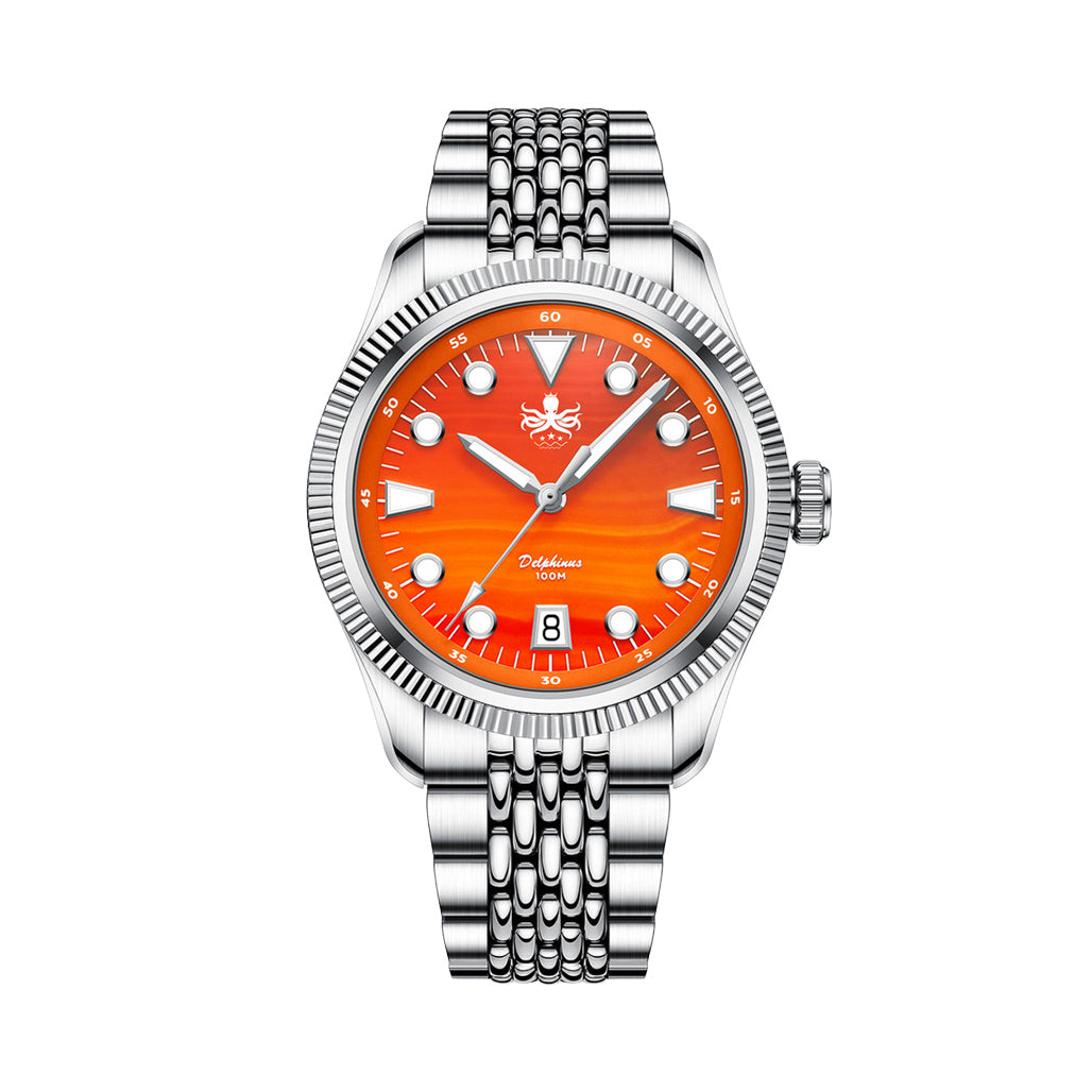 Phoibos Delphinus Automatic Watch with Orange Agate Dial #PY066F