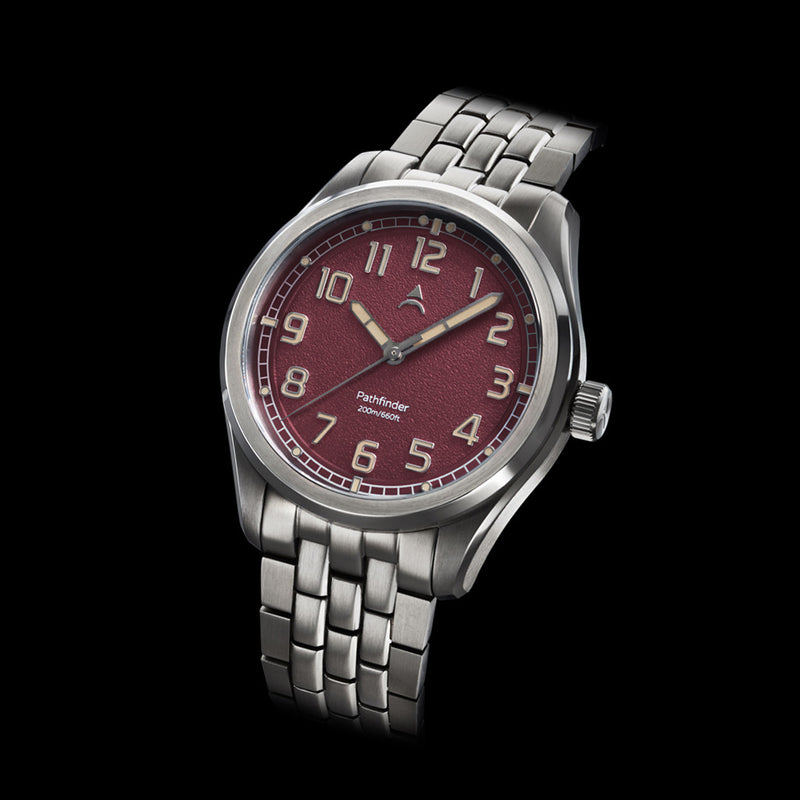 Axios Pathfinder 200M with Crimson Dial Tilted View