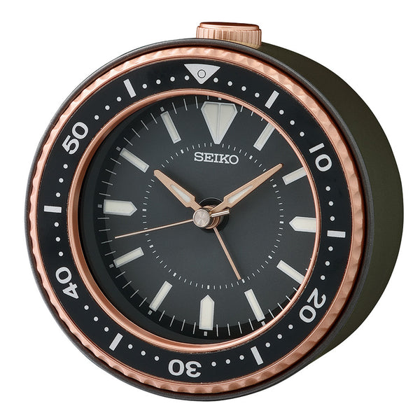 Seiko Mai Desktop Alarm Clock in Metallic Black and Gold #QHE184TLH