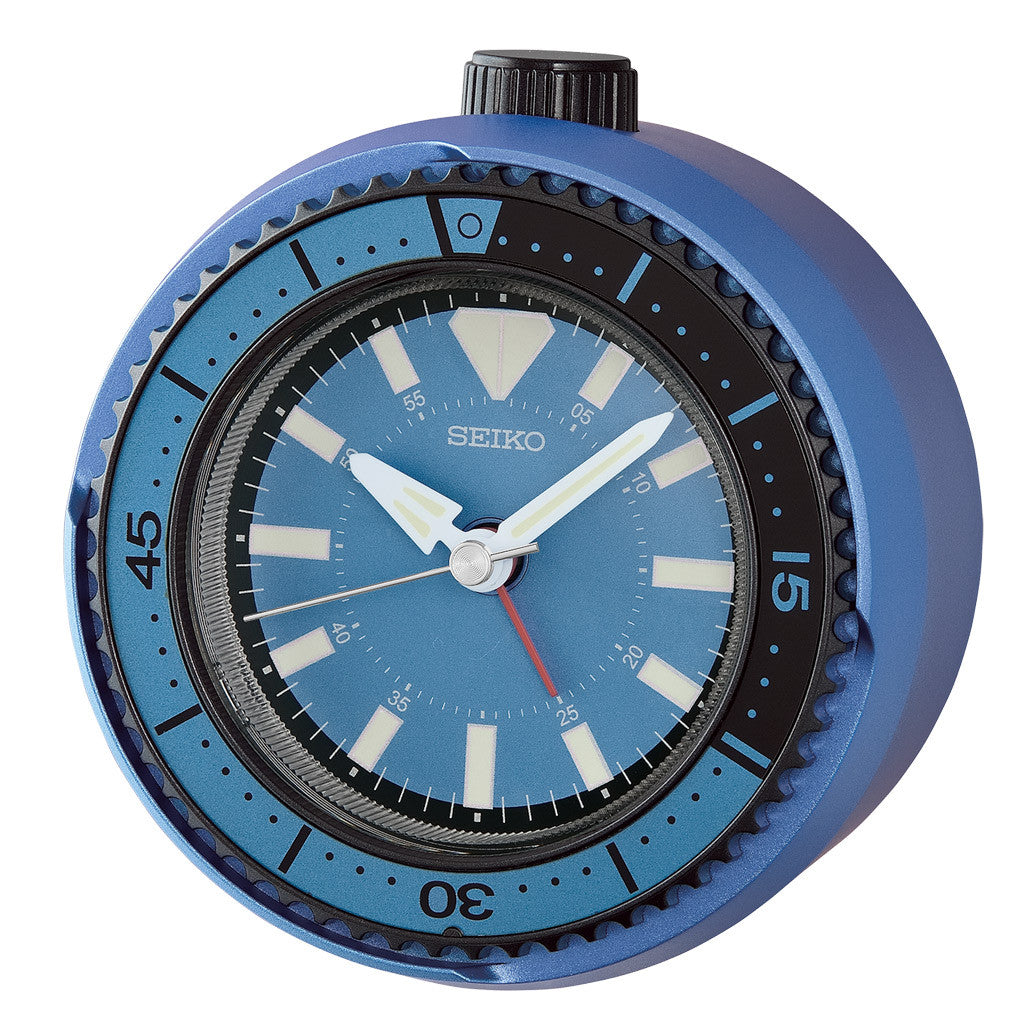 インテリア時計 Flow Timer - Midnight Black Seiko Mai Modern Rotating Bezel Alarm Clock in Metallic Blue