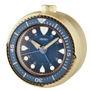 Seiko Mai Modern Rotating Bezel Alarm Clock in Blue and Gold #QHE207GLH