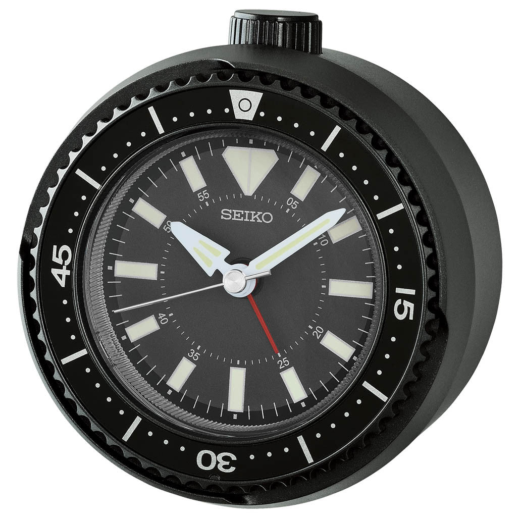 Seiko Mai Modern Rotating Bezel Alarm Clock in Metallic Black