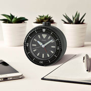 Seiko Mai Modern Rotating Bezel Alarm Clock in Metallic Black #QHE207KLH