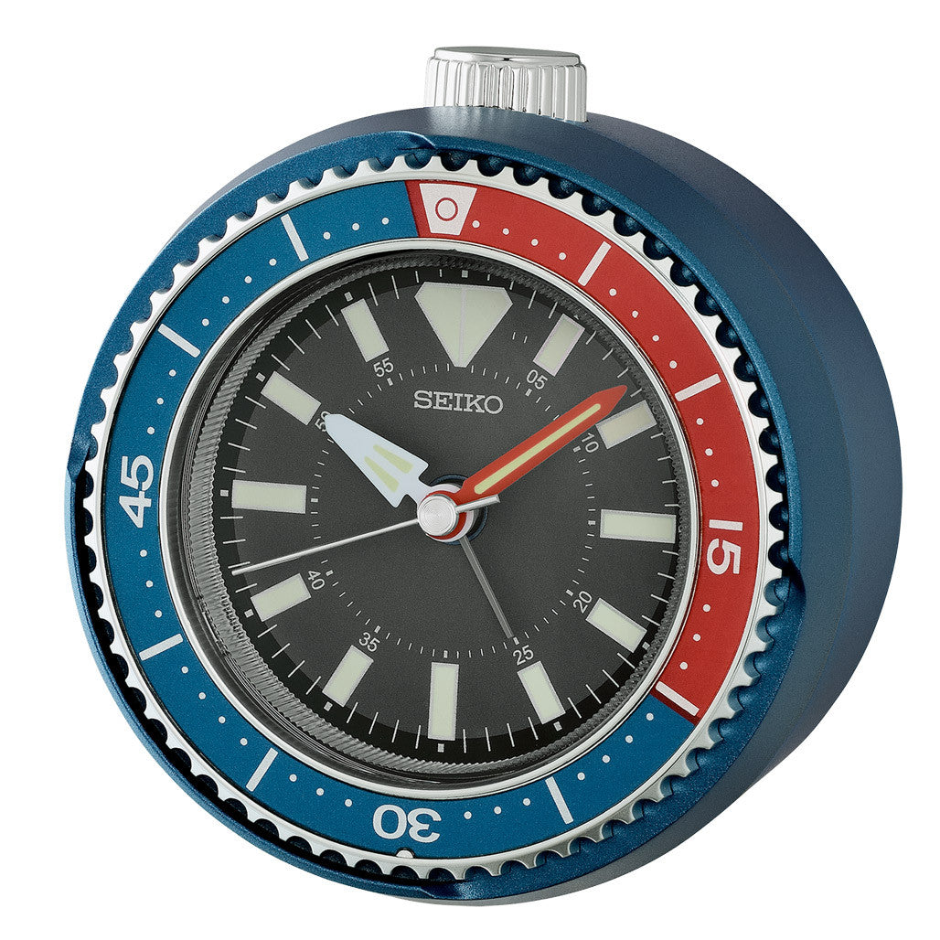 Seiko Mai Modern Rotating Bezel Alarm Clock in Metallic Blue and
