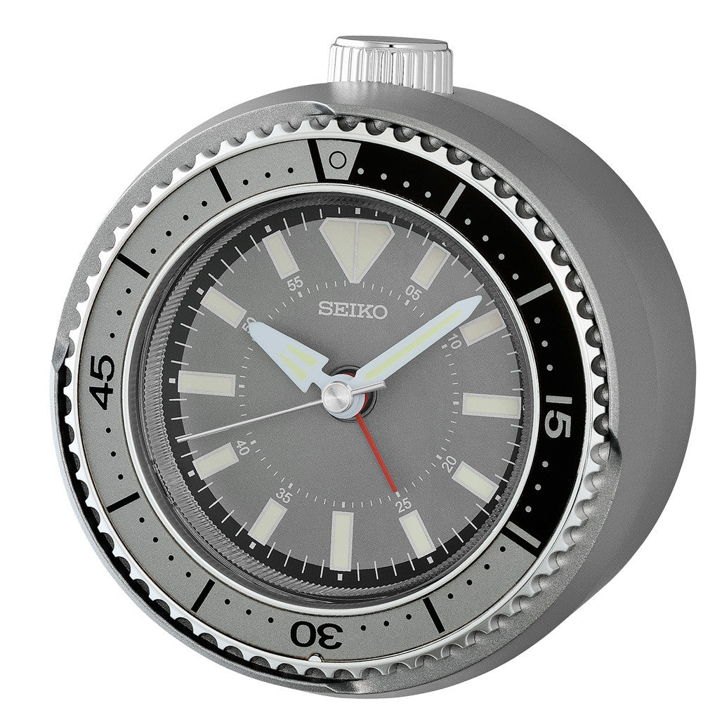 Seiko Mai Modern Rotating Bezel Alarm Clock in Dark Silver