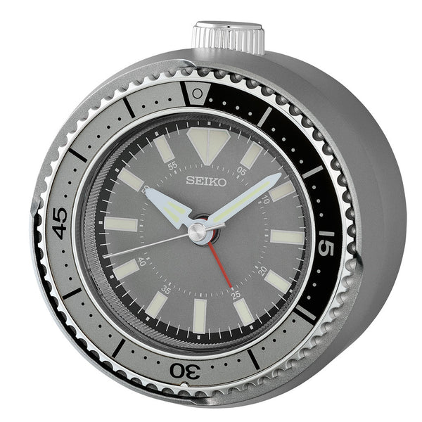 Seiko Mai Modern Rotating Bezel Alarm Clock in Dark Silver