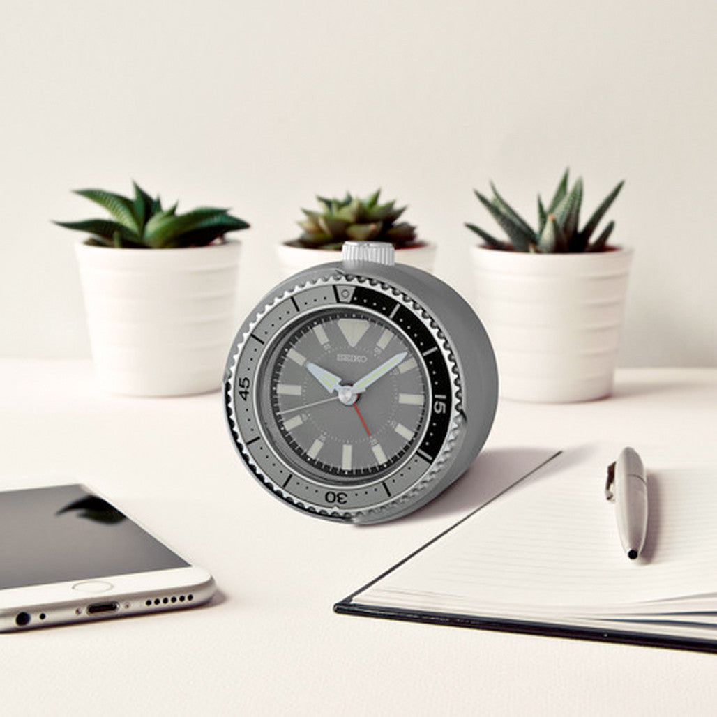 Seiko Mai Modern Rotating Bezel Alarm Clock in Dark Silver