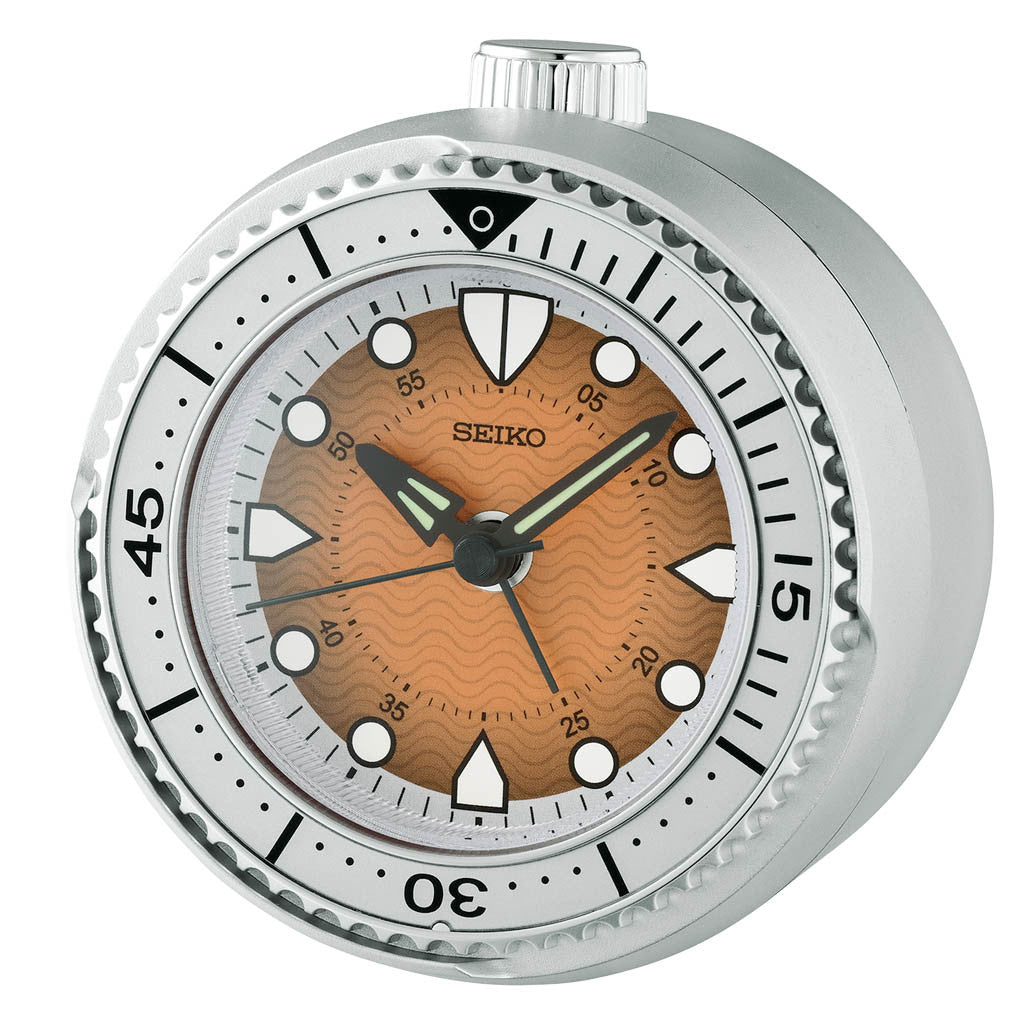 Seiko Mai Modern Rotating Bezel Alarm Clock in Wave Orange