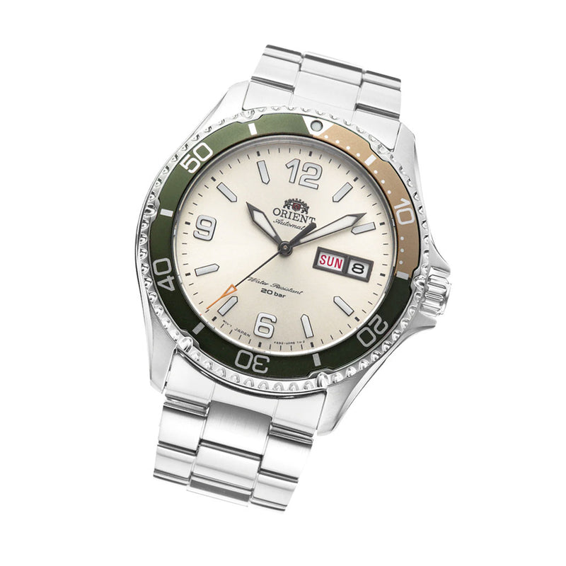Orient Mako 3 Automatic Dive Watch with Ivory Dial #RA-AA0821S19B tilt