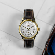 Orient Bambino Version 2 Small Seconds with Yellow Gold White Dial #RA-AP0106S30B