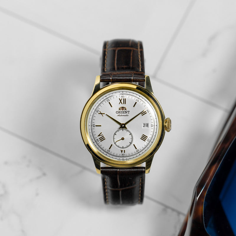 Orient Bambino Version 2 Small Seconds with Yellow Gold White Dial #RA-AP0106S30B