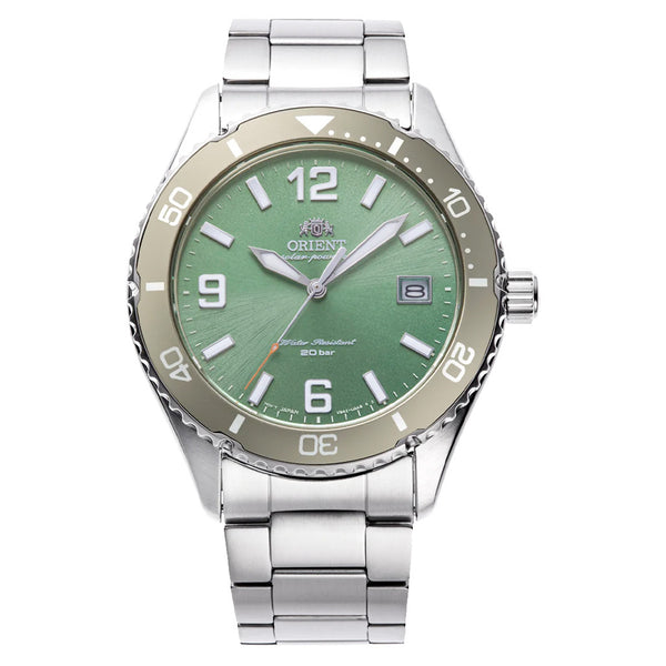 Orient Solar Quartz Diver Watch with Green Sunburst Dial #RA-WJ0001E10B