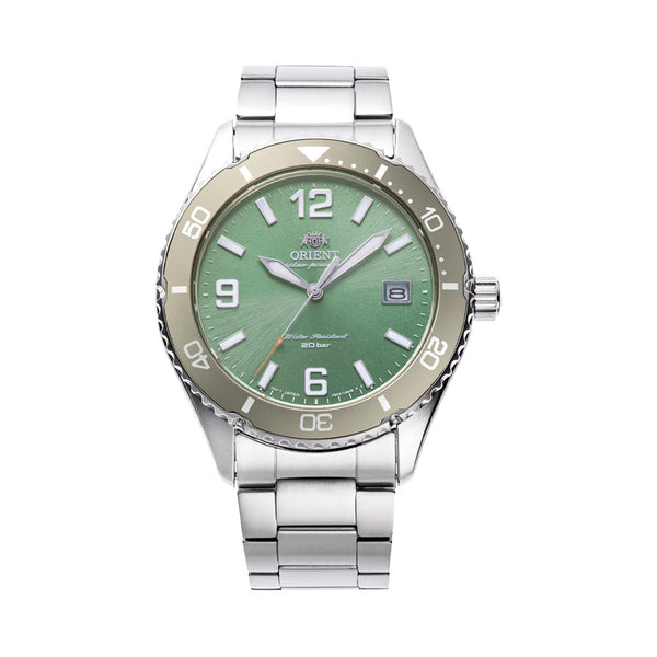 Orient Solar Quartz Diver Watch with Green Sunburst Dial #RA-WJ0001E10B
