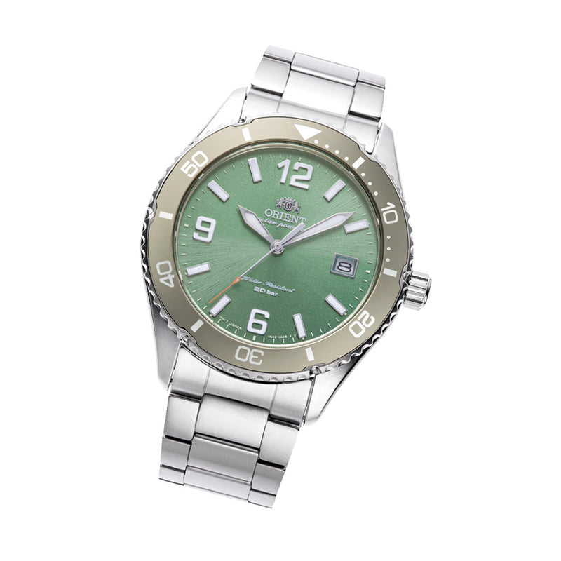 Orient Solar Quartz Diver Watch with Green Sunburst Dial #RA-WJ0001E10B
