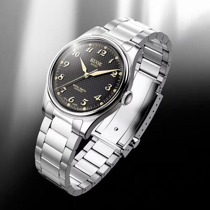 KUOE Royal Smith 90-006 Black Dial Watch with Breguet Numerals #RS90006BG-SV-BK