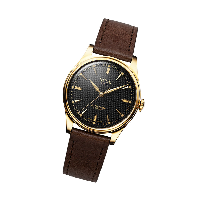 KUOE Royal Smith 90-006 Automatic 35mm Watch with Black Dial #RS90006C-GD-BK-IT-DBR