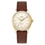 KUOE Royal Smith 90-006 Automatic 35mm Goldtone Watch with Ivory Dial #RS90006C-GD-IV-IT-DBR-SA