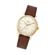 KUOE Royal Smith 90-006 Automatic 35mm Goldtone Watch with Ivory Dial #RS90006C-GD-IV-IT-DBR-SA