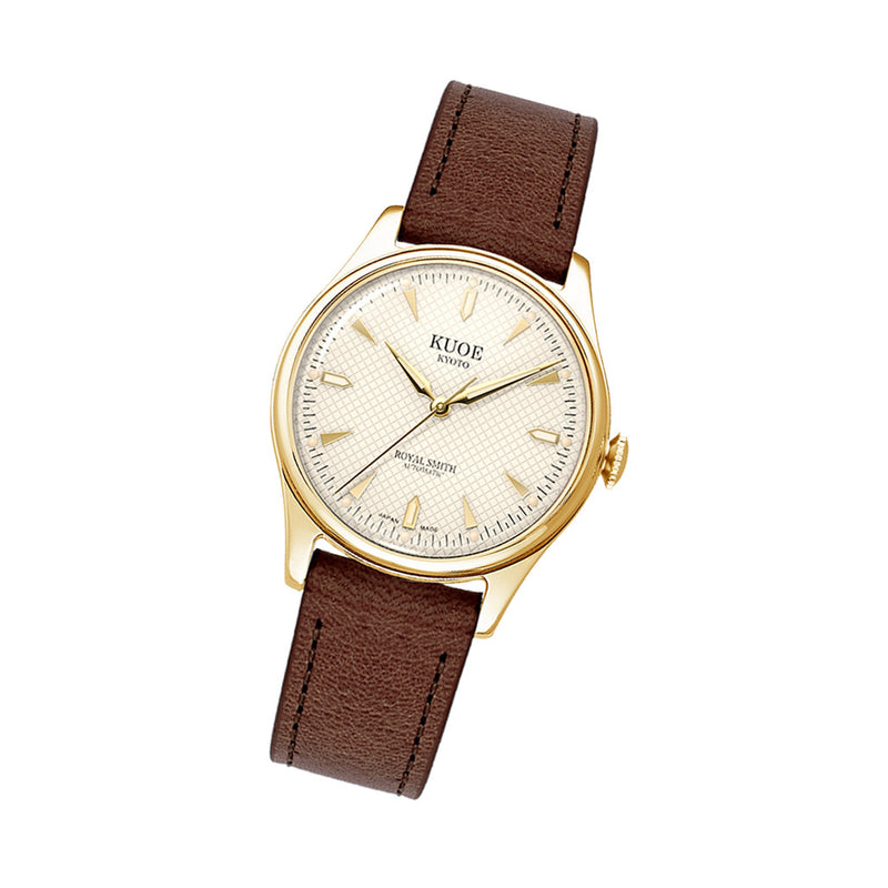KUOE Royal Smith 90-006 Automatic 35mm Goldtone Watch with Ivory Dial #RS90006C-GD-IV-IT-DBR-SA