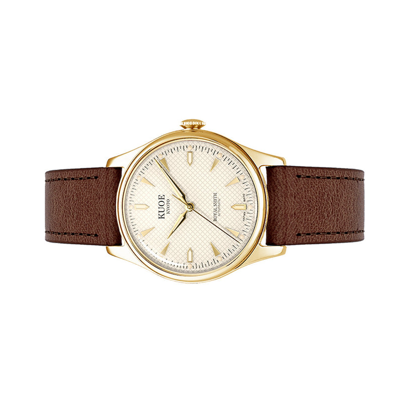 KUOE Royal Smith 90-006 Automatic 35mm Goldtone Watch with Ivory Dial #RS90006C-GD-IV-IT-DBR-SA