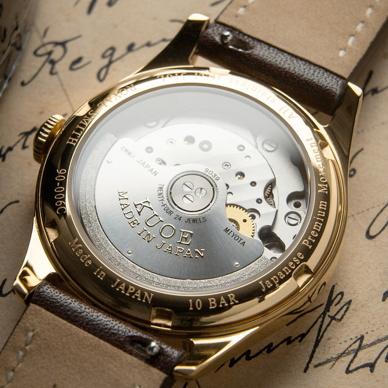 KUOE Royal Smith 90-006 Automatic 35mm Goldtone Watch with Ivory Dial #RS90006C-GD-IV-IT-DBR-SA