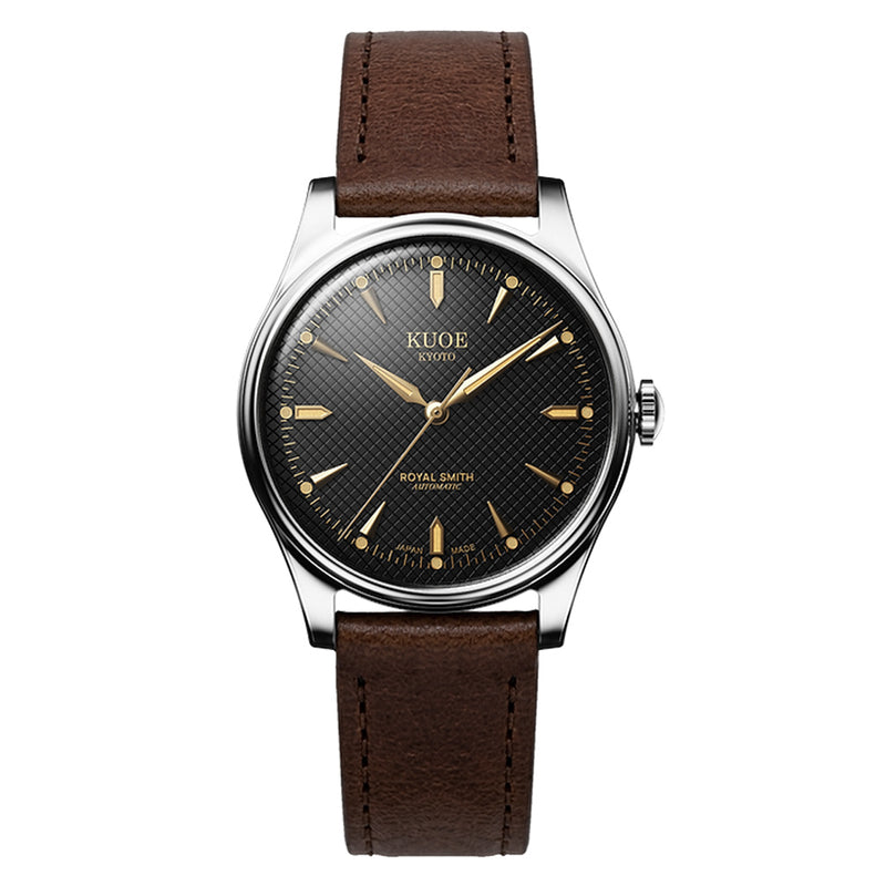 KUOE Royal Smith 90-006 Automatic 35mm Watch with Black Dial #RS90006C-SV-BK-IT-DBR