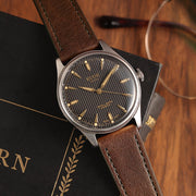 KUOE Royal Smith 90-006 Automatic 35mm Watch with Black Dial #RS90006C-SV-BK-IT-DBR