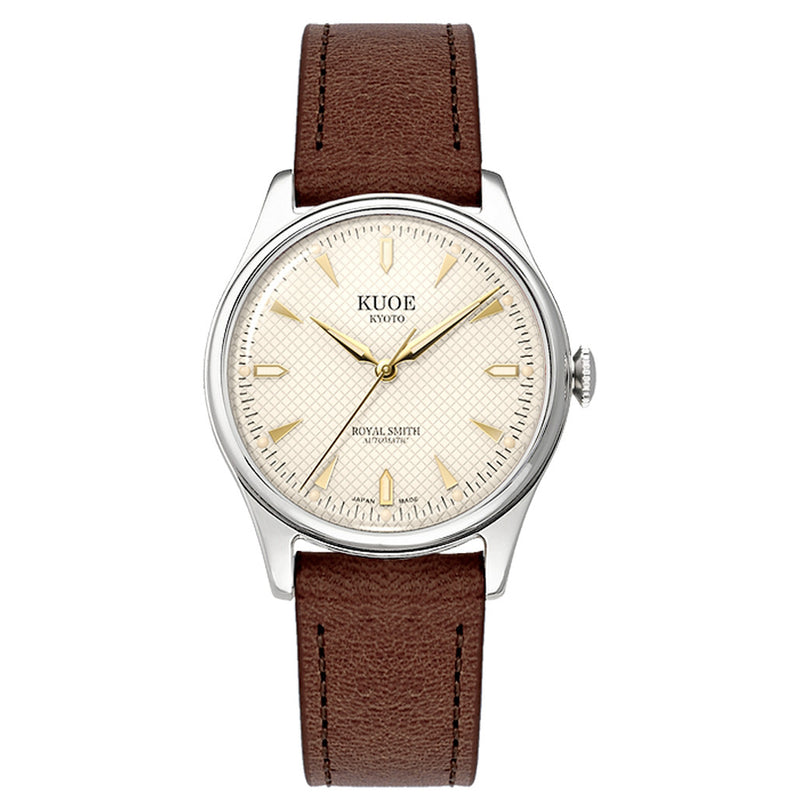 KUOE Royal Smith 90-006 Automatic 35mm Watch with Ivory Dial #RS90006C-SV-IV-DBR-SA