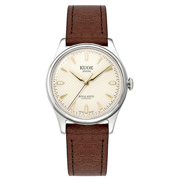 KUOE Royal Smith 90-006 Automatic 35mm Watch with Ivory Dial #RS90006C-SV-IV-DBR-SA