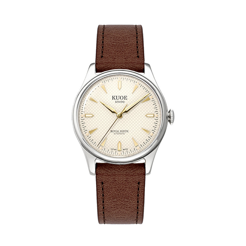 KUOE Royal Smith 90-006 Automatic 35mm Watch with Ivory Dial #RS90006C-SV-IV-DBR-SA