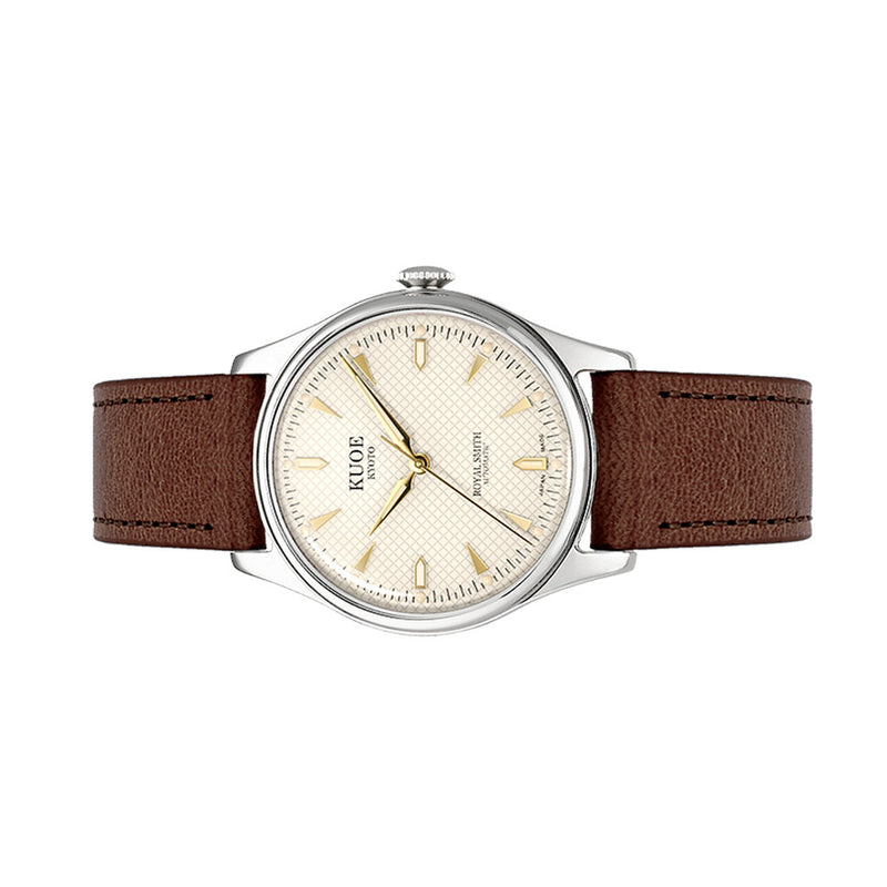 KUOE Royal Smith 90-006 Automatic 35mm Watch with Ivory Dial #RS90006C-SV-IV-DBR-SA
