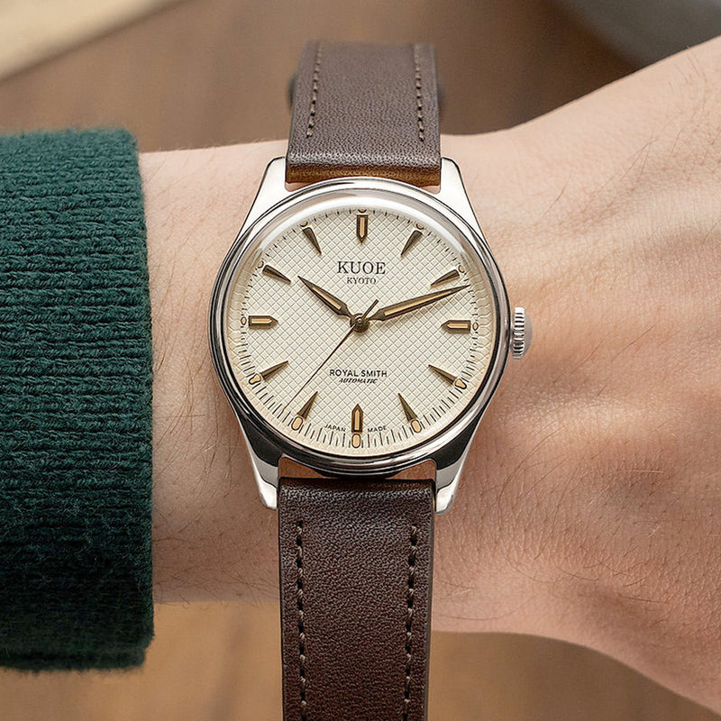 KUOE Royal Smith 90-006 Automatic 35mm Watch with Ivory Dial #RS90006C-SV-IV-DBR-SA