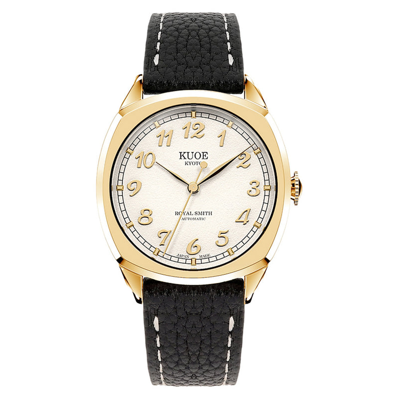 KUOE Royal Smith 90-008 Goldtone 34mm Dress Watch with Ivory Dial #RS90008-GD-GD