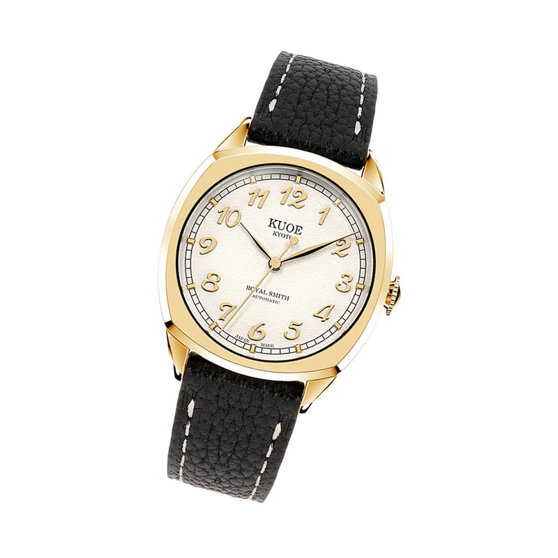 KUOE Royal Smith 90-008 Goldtone 34mm Dress Watch with Ivory Dial #RS90008-GD-GD