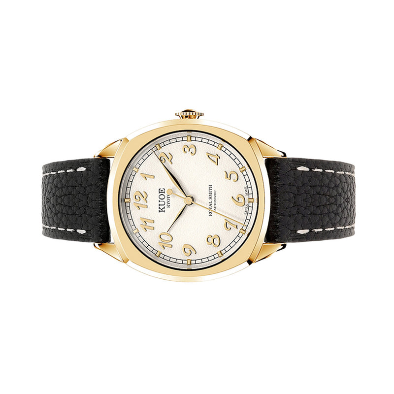 KUOE Royal Smith 90-008 Goldtone 34mm Dress Watch with Ivory Dial #RS90008-GD-GD