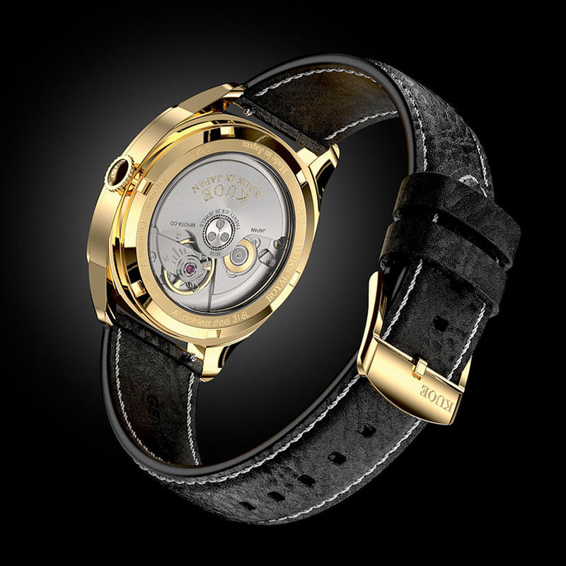 KUOE Royal Smith 90-008 Goldtone 34mm Dress Watch with Ivory Dial #RS90008-GD-GD