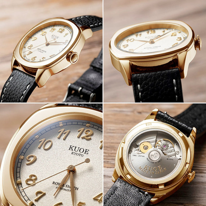 KUOE Royal Smith 90-008 Goldtone 34mm Dress Watch with Ivory Dial #RS90008-GD-GD