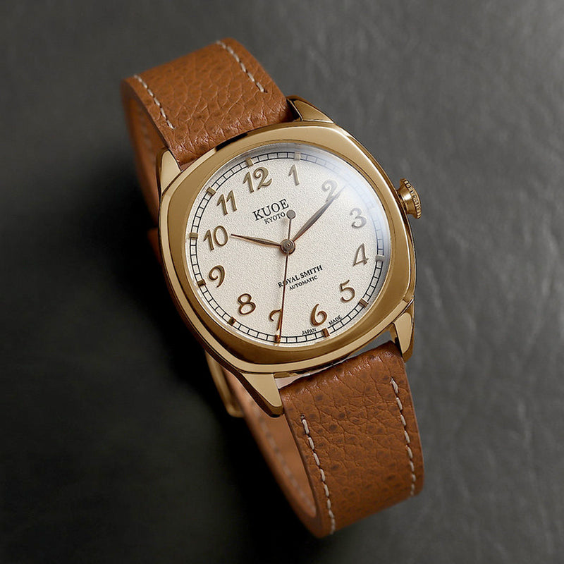 KUOE Royal Smith 90-008 Goldtone 34mm Dress Watch with Ivory Dial #RS90008-GD-GD