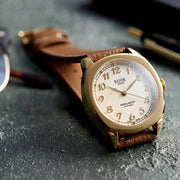 KUOE Royal Smith 90-008 Goldtone 34mm Dress Watch with Ivory Dial #RS90008-GD-GD