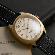 KUOE Royal Smith 90-008 Goldtone 34mm Dress Watch with Ivory Dial #RS90008-GD-GD