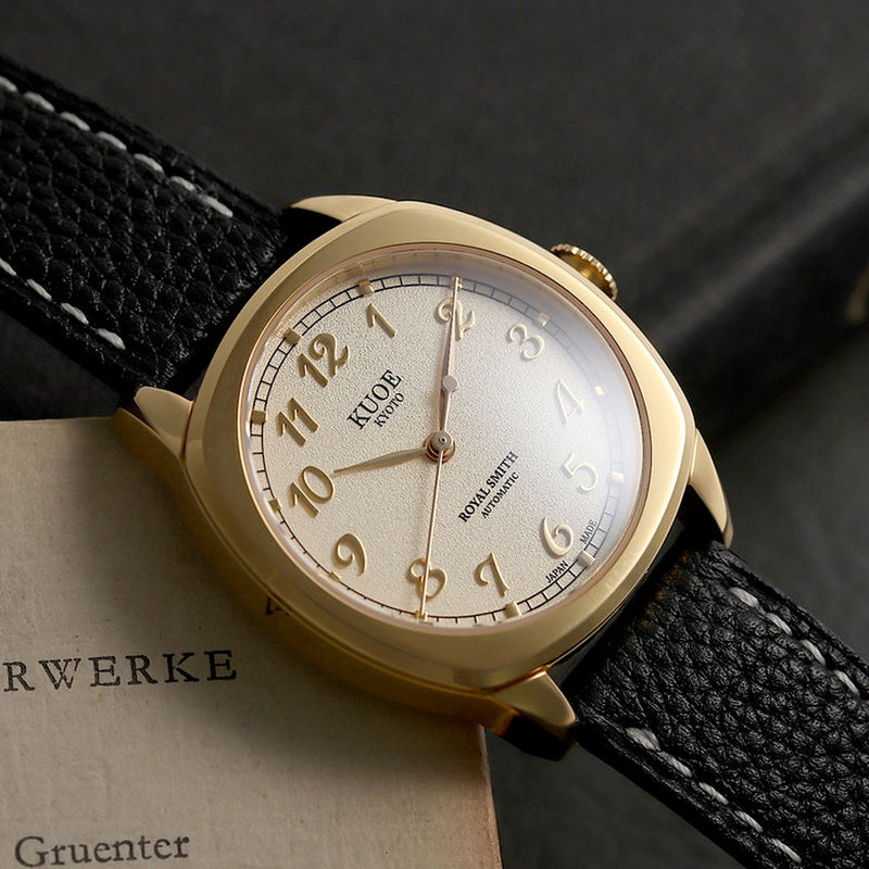 KUOE Royal Smith 90-008 Goldtone 34mm Dress Watch with Ivory Dial #RS90008-GD-GD