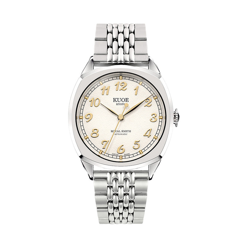 KUOE Royal Smith 90-008 Silver 34mm Dress Watch with Ivory Dial #RS90008-SV-GD