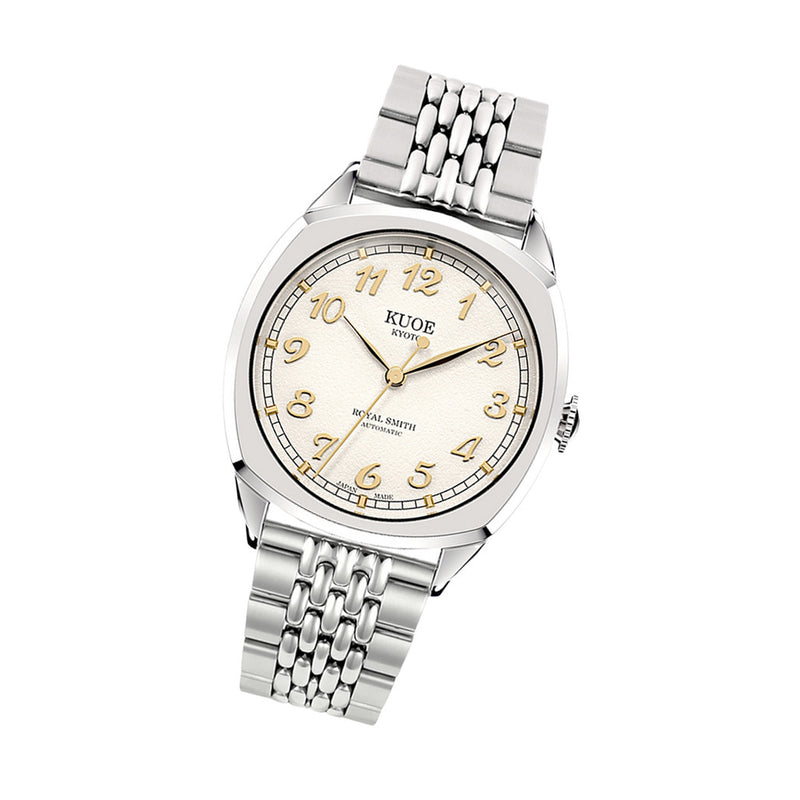KUOE Royal Smith 90-008 Silver 34mm Dress Watch with Ivory Dial #RS90008-SV-GD