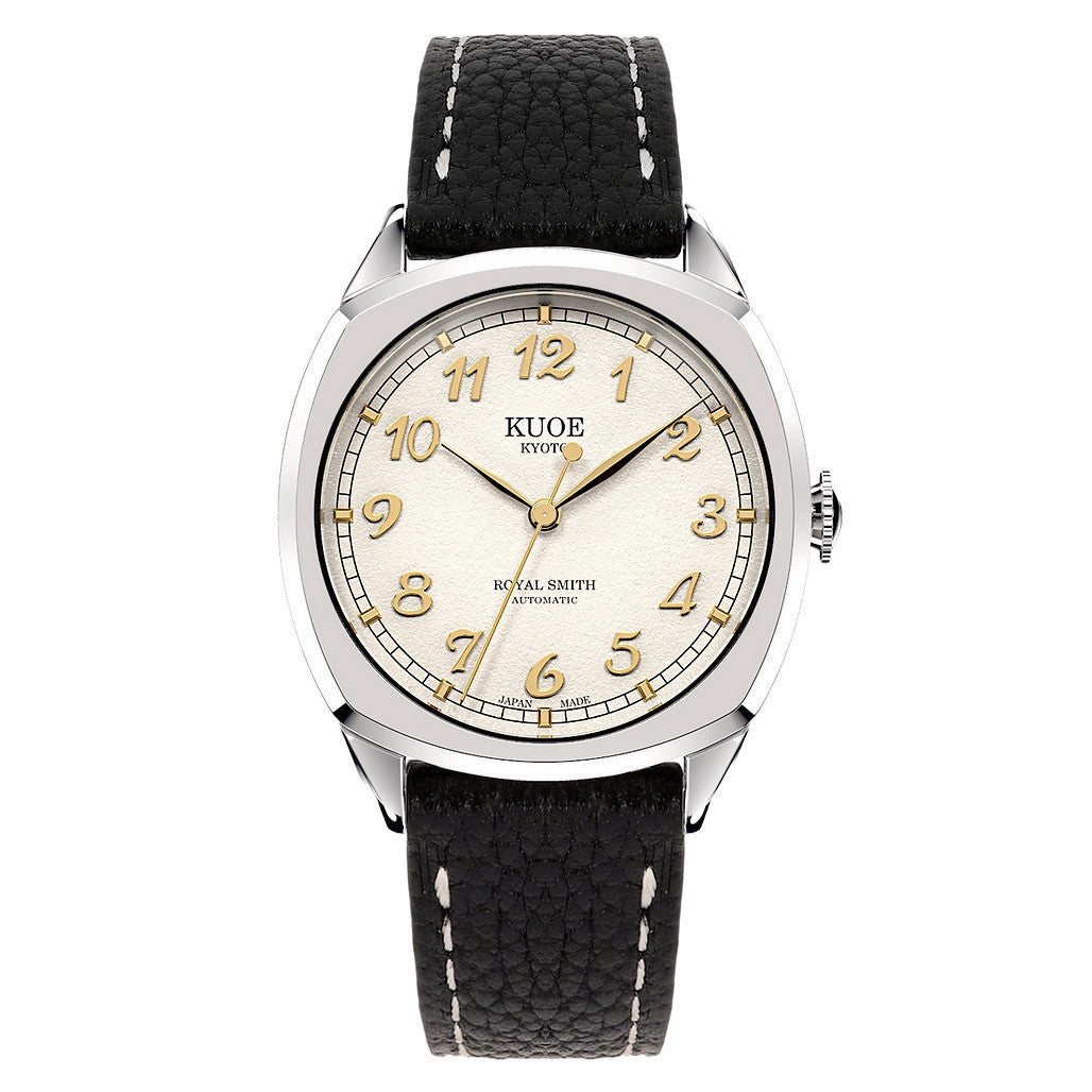 KUOE Royal Smith 90-008 Silver 34mm Dress Watch with Ivory Dial