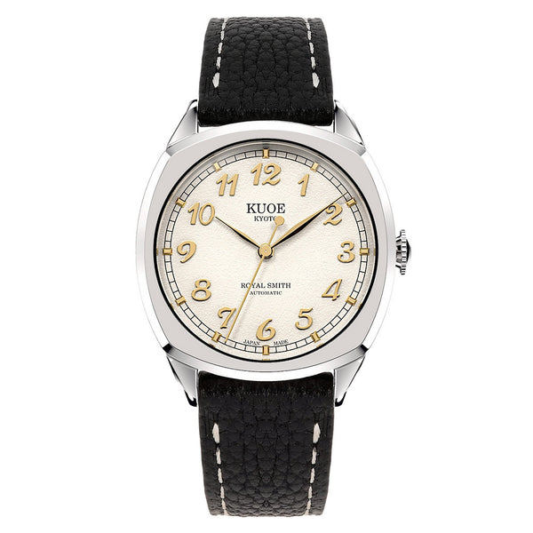 KUOE Royal Smith 90-008 Silver 34mm Dress Watch with Ivory Dial #RS90008-SV-GD