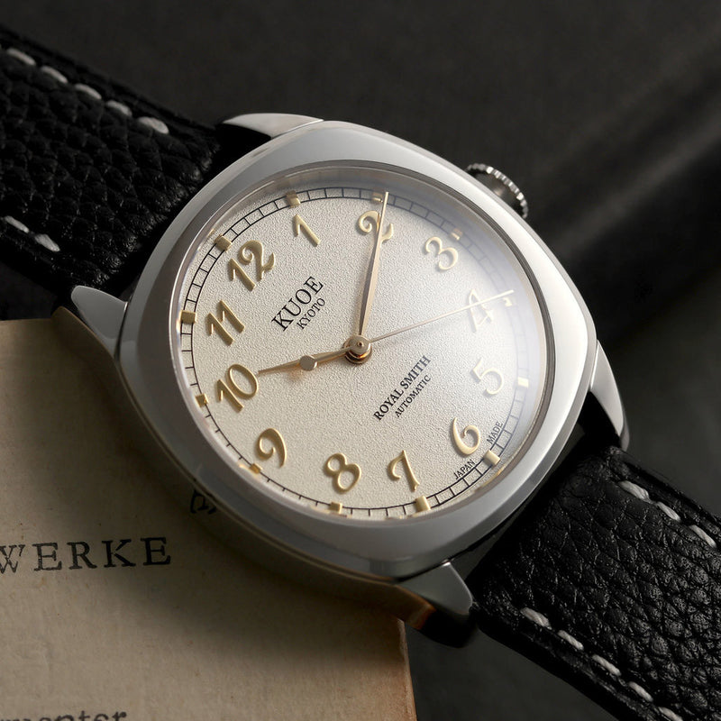 KUOE Royal Smith 90-008 Silver 34mm Dress Watch with Ivory Dial #RS90008-SV-GD