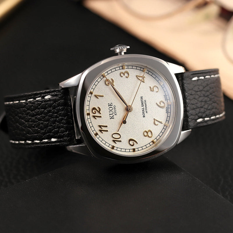 KUOE Royal Smith 90-008 Silver 34mm Dress Watch with Ivory Dial #RS90008-SV-GD