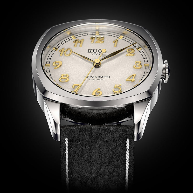 KUOE Royal Smith 90-008 Silver 34mm Dress Watch with Ivory Dial #RS90008-SV-GD